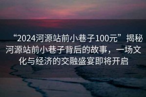 “2024河源站前小巷子100元”揭秘河源站前小巷子背后的故事，一场文化与经济的交融盛宴即将开启