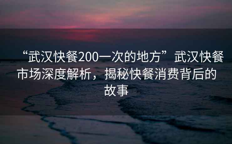 “武汉快餐200一次的地方”武汉快餐市场深度解析，揭秘快餐消费背后的故事