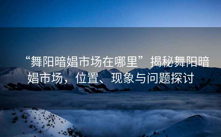 “舞阳暗娼市场在哪里”揭秘舞阳暗娼市场，位置、现象与问题探讨