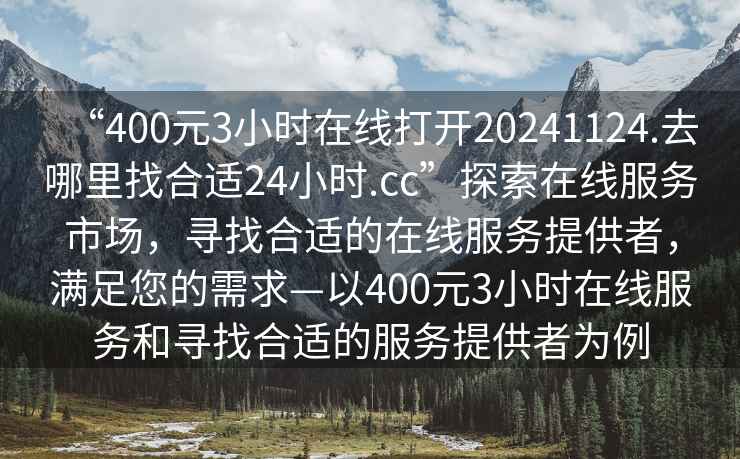 “400元3小时在线打开20241124.去哪里找合适24小时.cc”探索在线服务市场，寻找合适的在线服务提供者，满足您的需求—以400元3小时在线服务和寻找合适的服务提供者为例